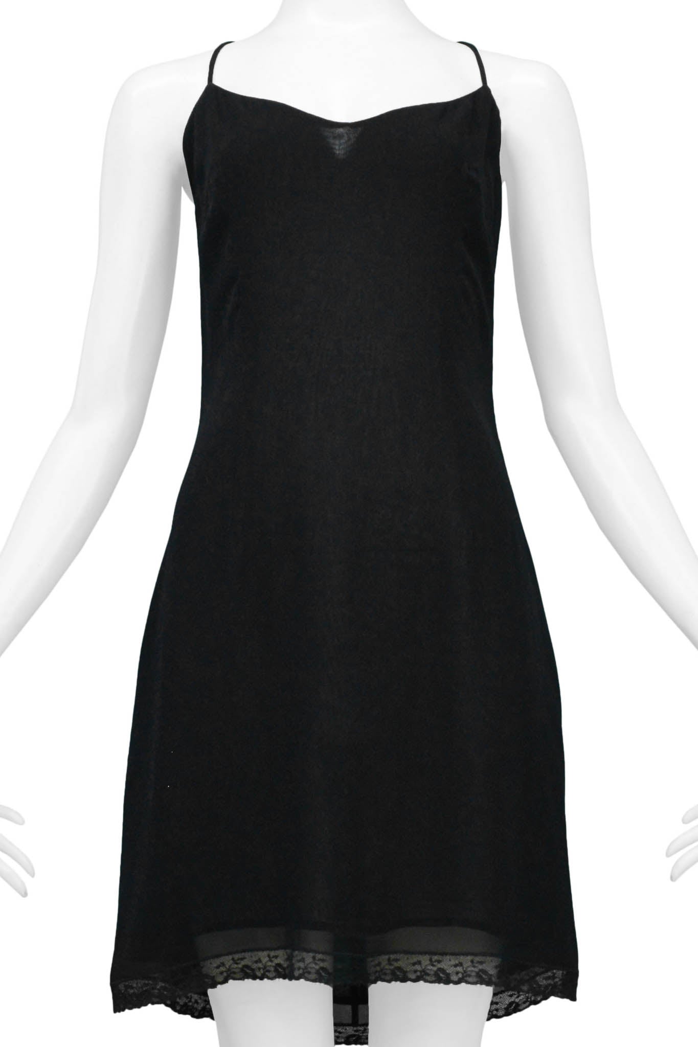 DOLCE & GABBANA BLACK SLIP DRESS WITH LACE TRIM