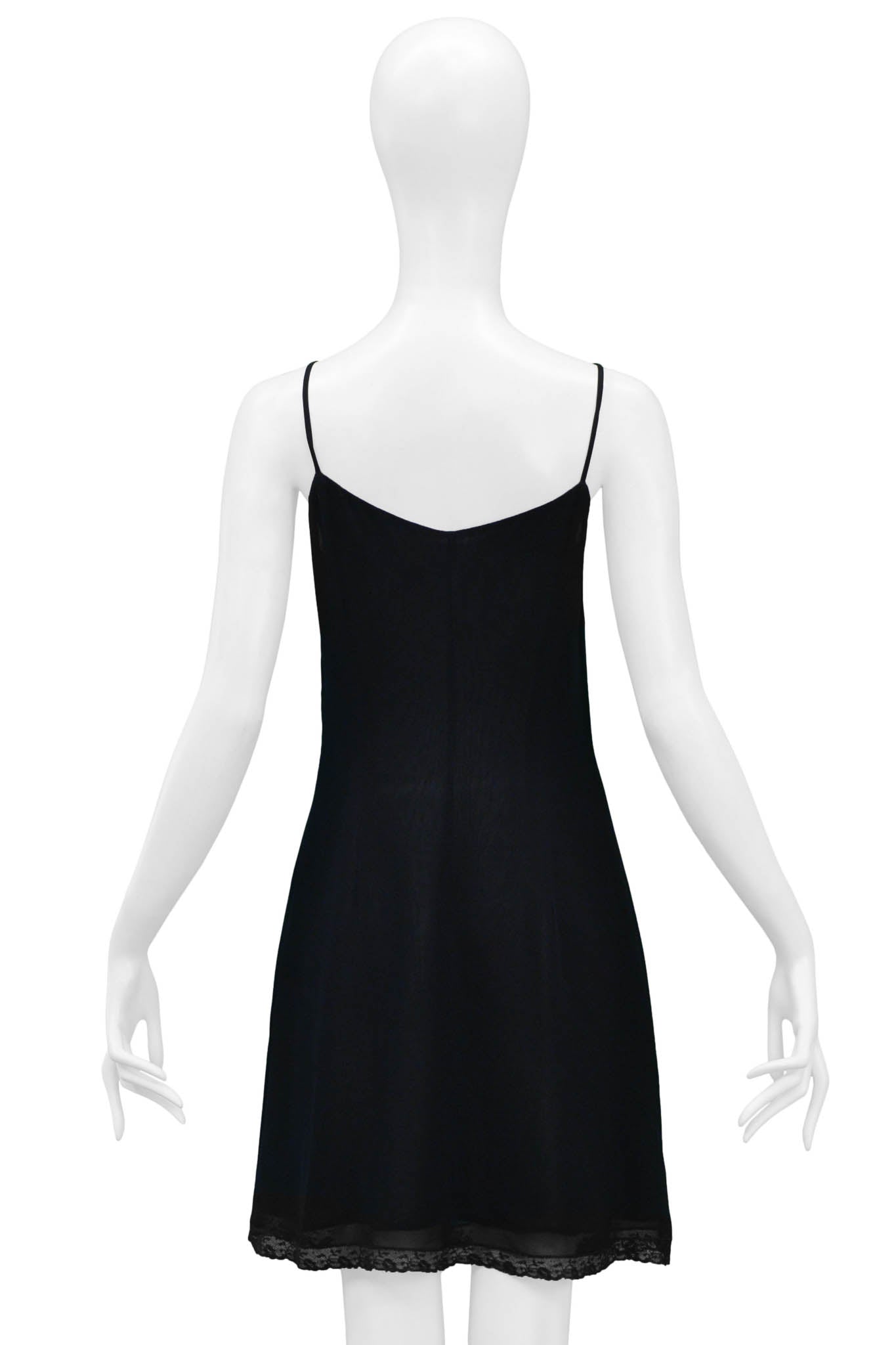 DOLCE & GABBANA BLACK SLIP DRESS WITH LACE TRIM