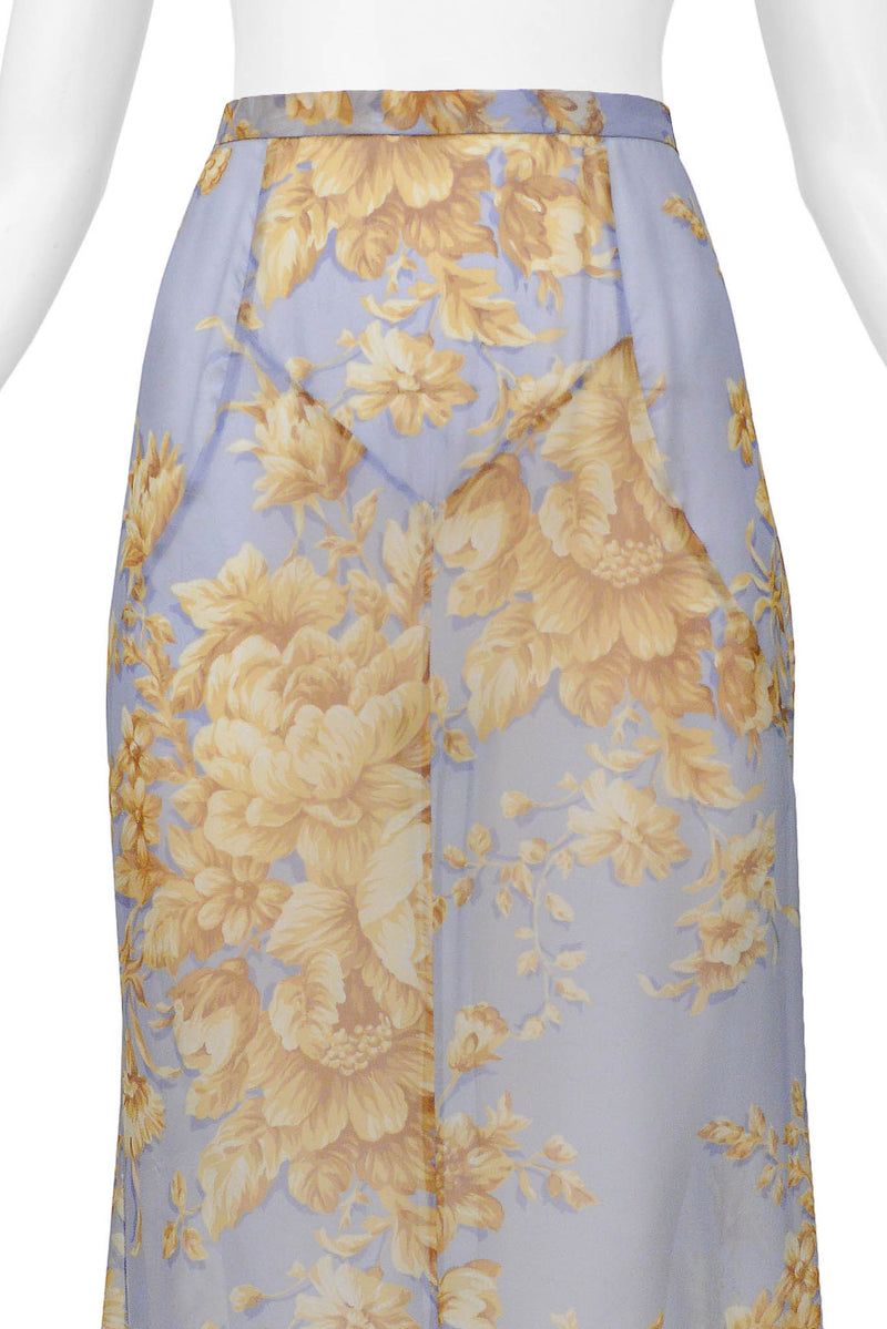 DOLCE & GABBANA BLUE MAXI SKIRT WITH TAN FLORAL PATTERN
