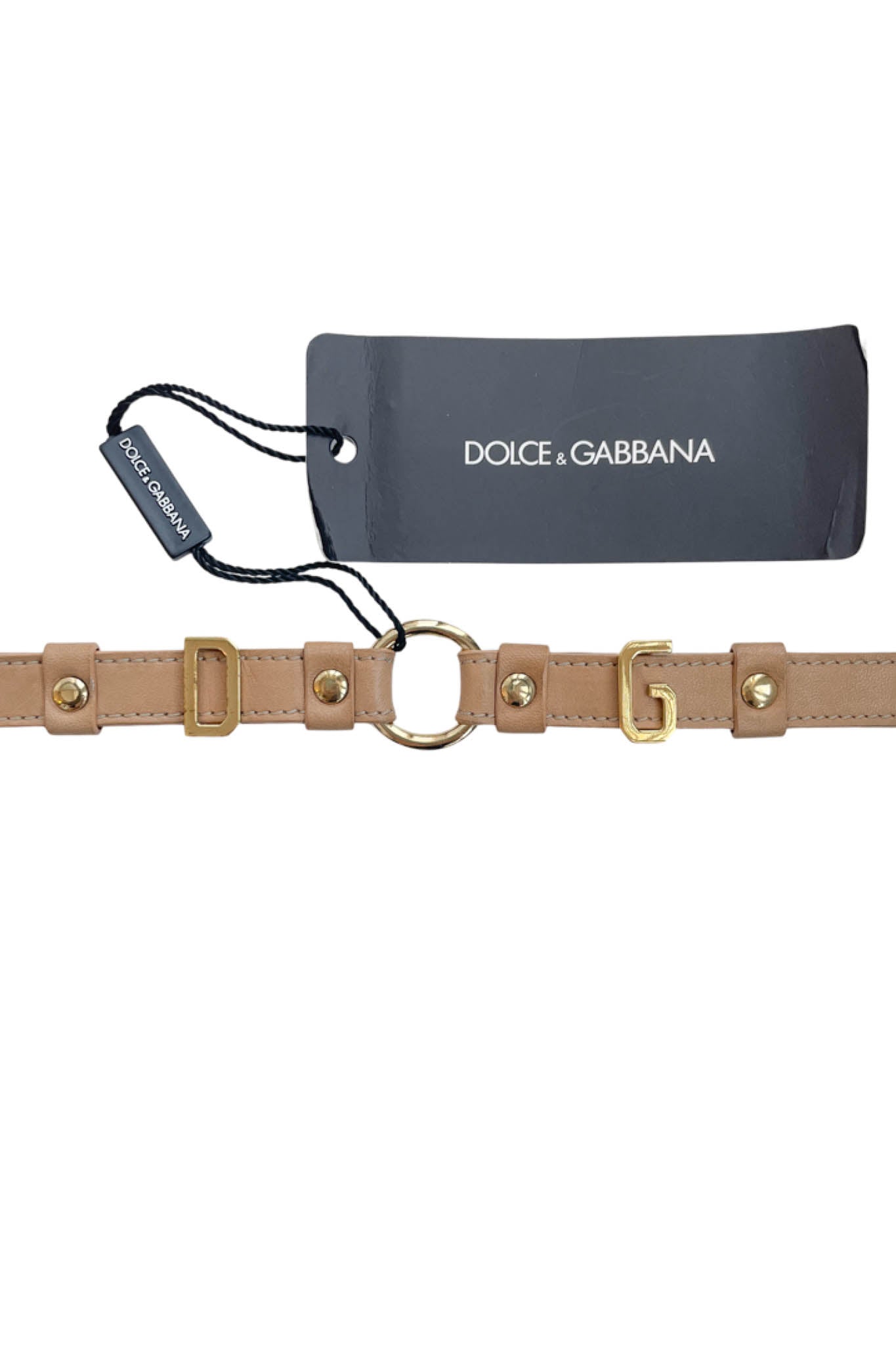 DOLCE & GABBANA BROWN LEATHER CHOKER W GOLD HARDWARE