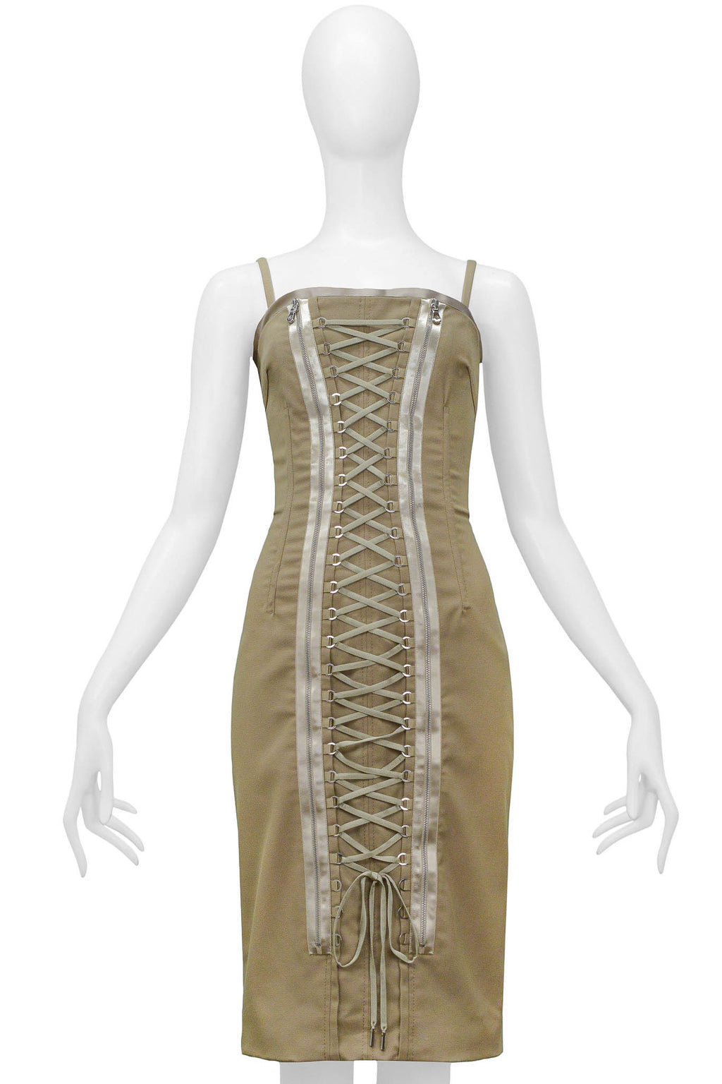 DOLCE & GABBANA KHAKI LACE UP CORSET DRESS WITH