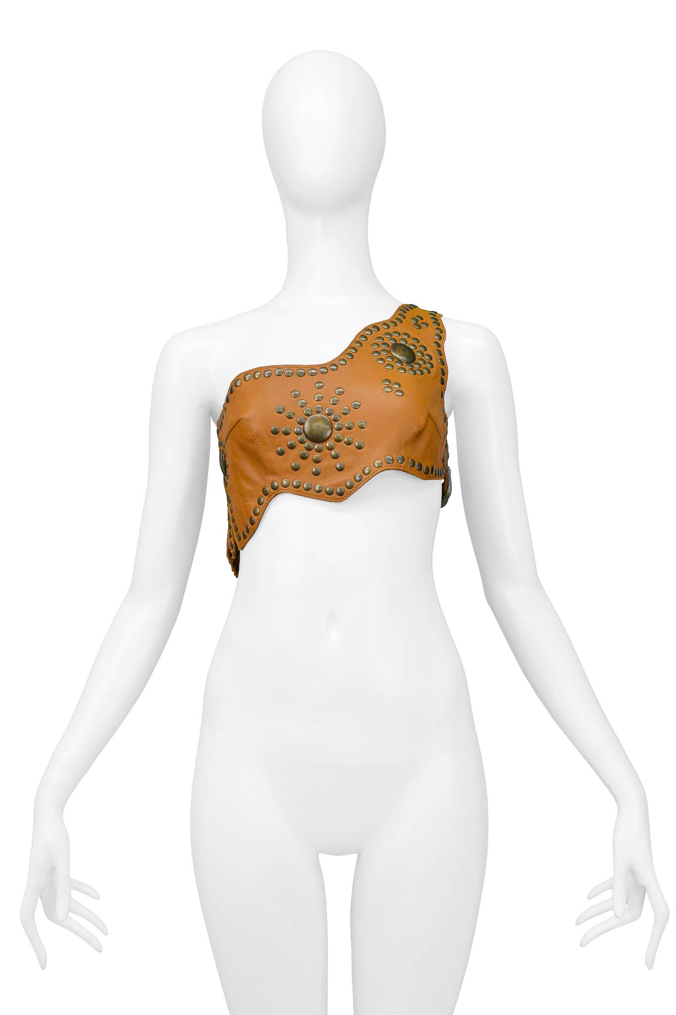 DOLCE & GABBANA LEATHER STUDDED ONE SHOULDER BRA TOP 2003