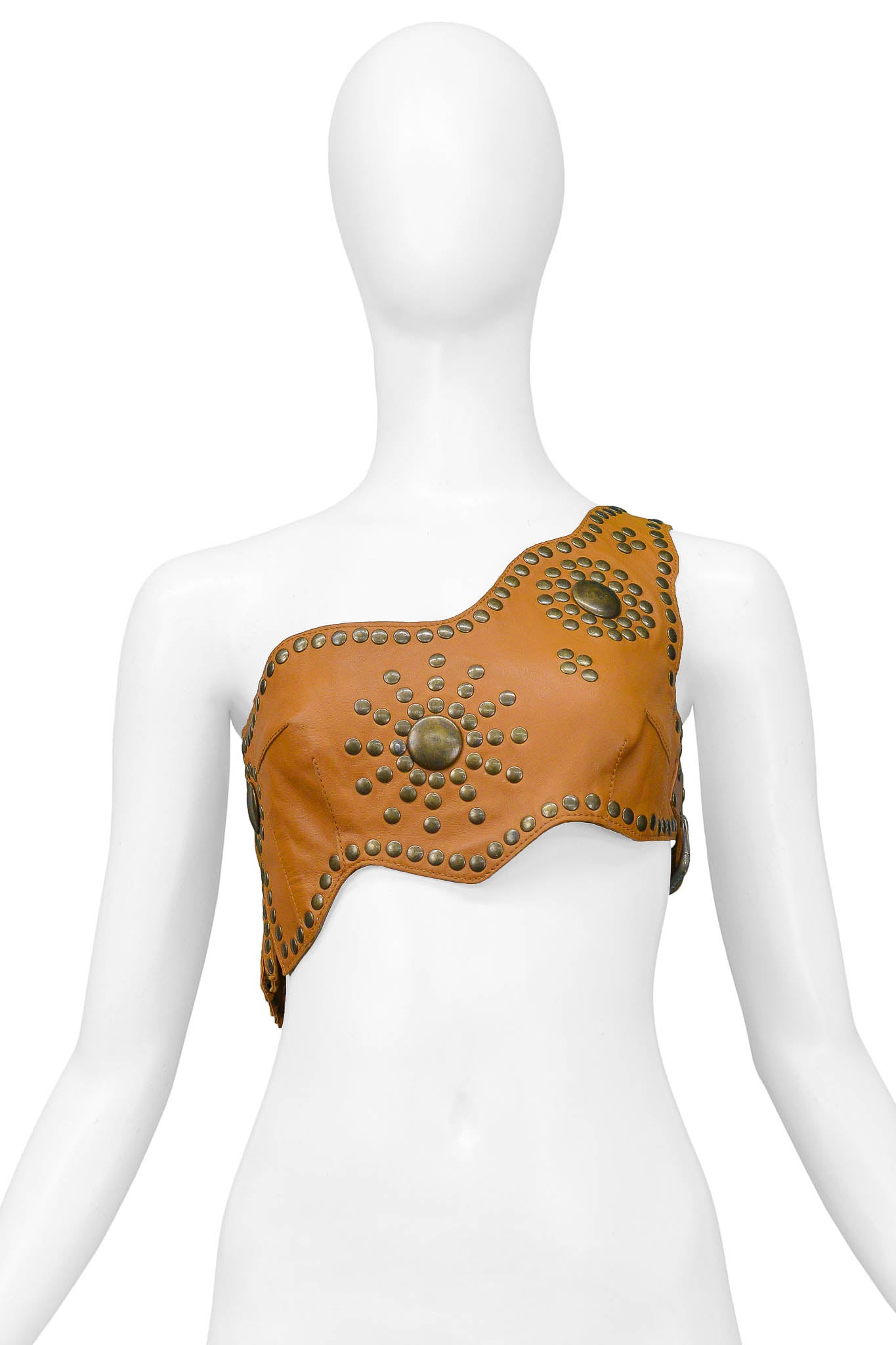 DOLCE & GABBANA LEATHER STUDDED ONE SHOULDER BRA TOP 2003