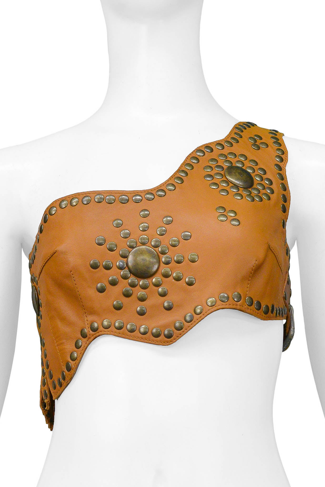 DOLCE & GABBANA LEATHER STUDDED ONE SHOULDER BRA TOP 2003