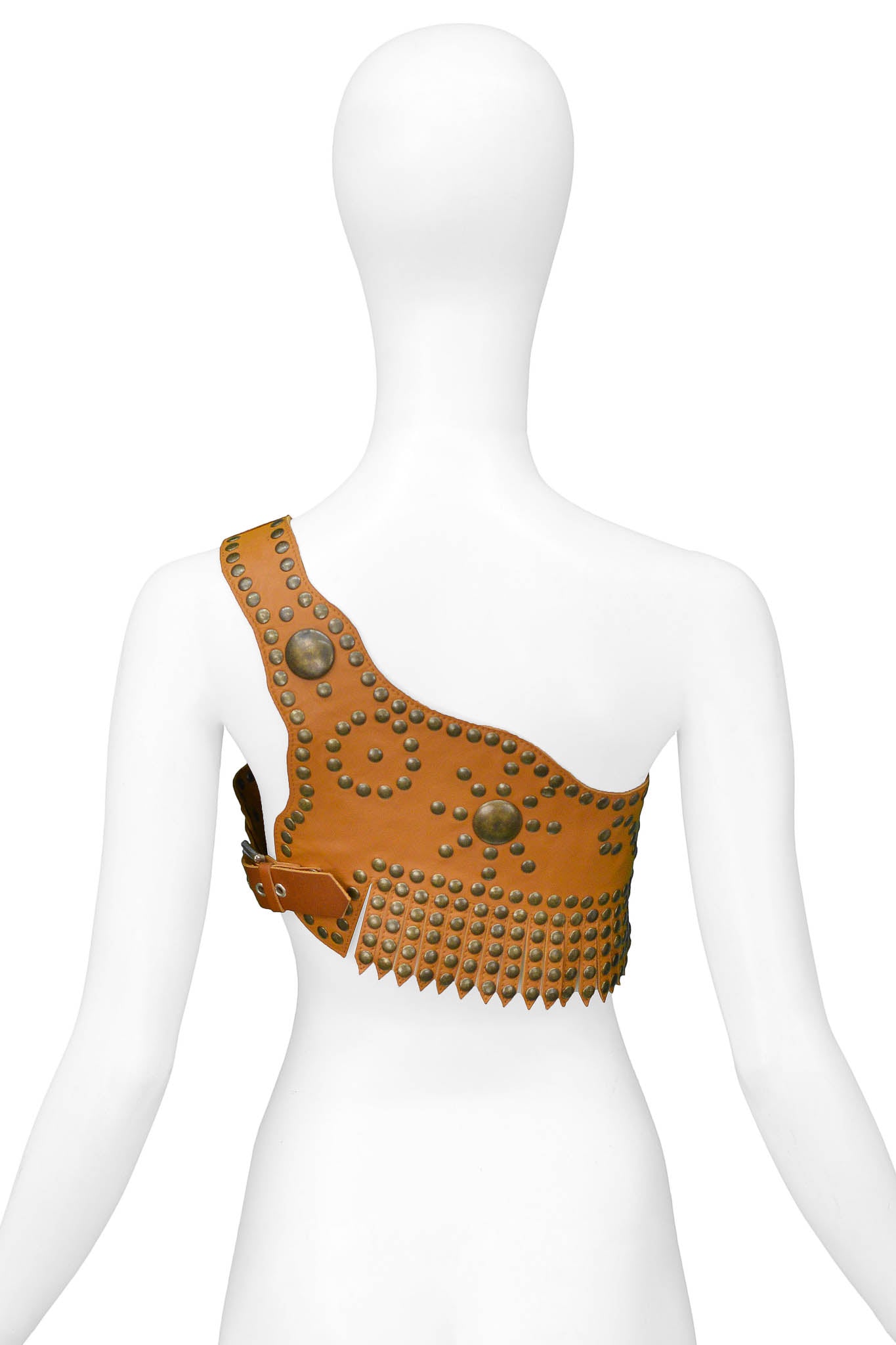DOLCE & GABBANA LEATHER STUDDED ONE SHOULDER BRA TOP 2003