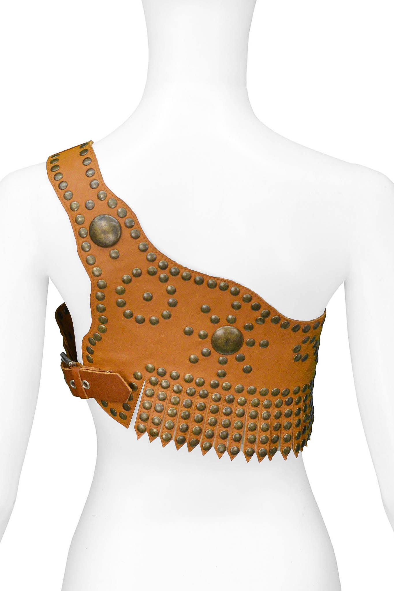 DOLCE & GABBANA LEATHER STUDDED ONE SHOULDER BRA TOP 2003