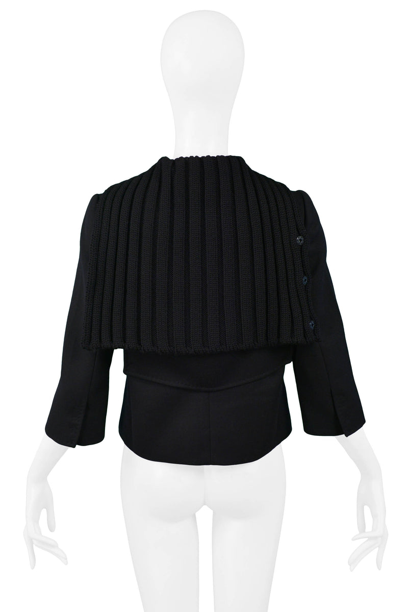 DOLCE BLACK WOOL JACKET WITH RIB KNIT COLLAR