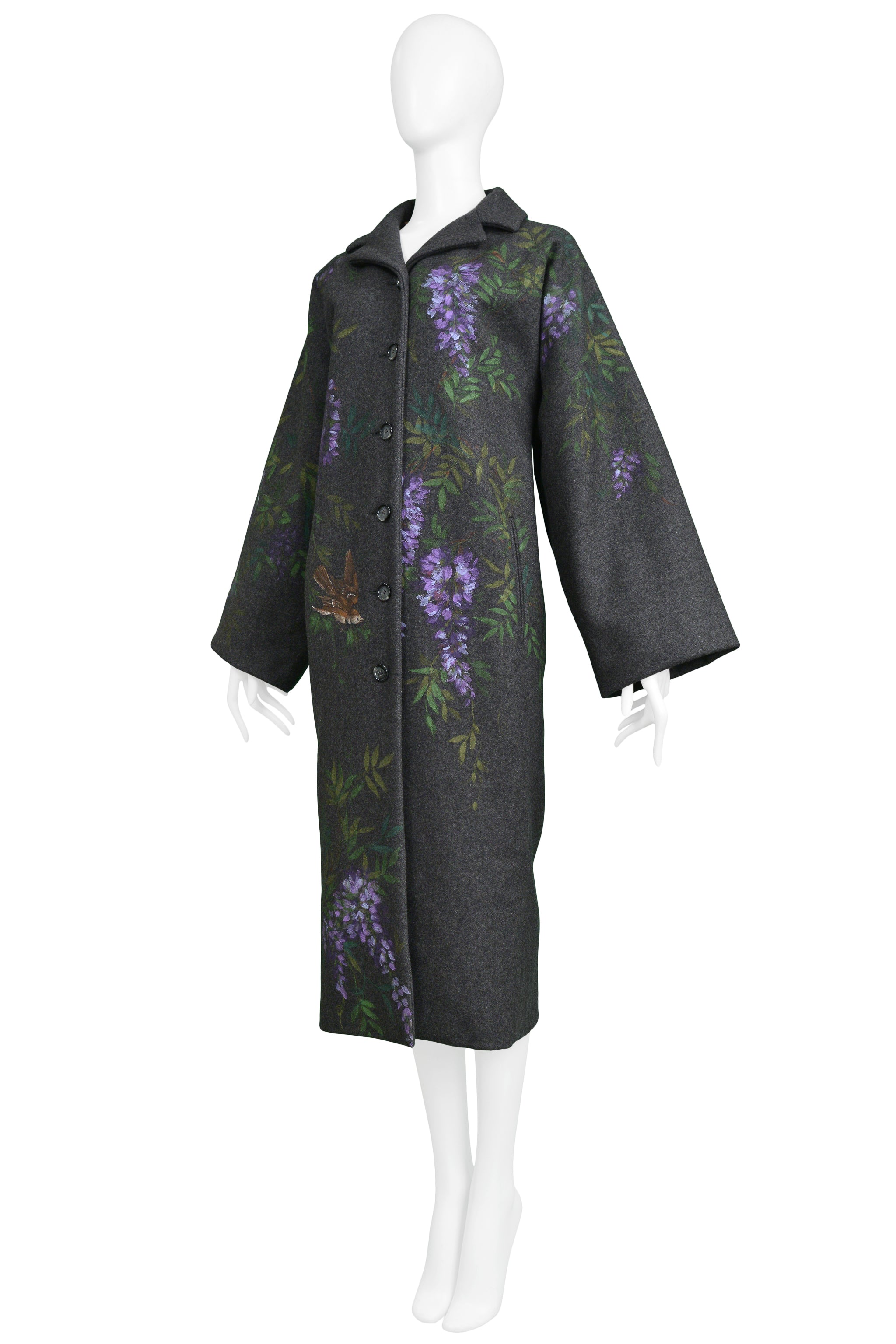 DOLCE CHARCOAL GREY BIRDS & FLOWERS HAND PAINTED COAT