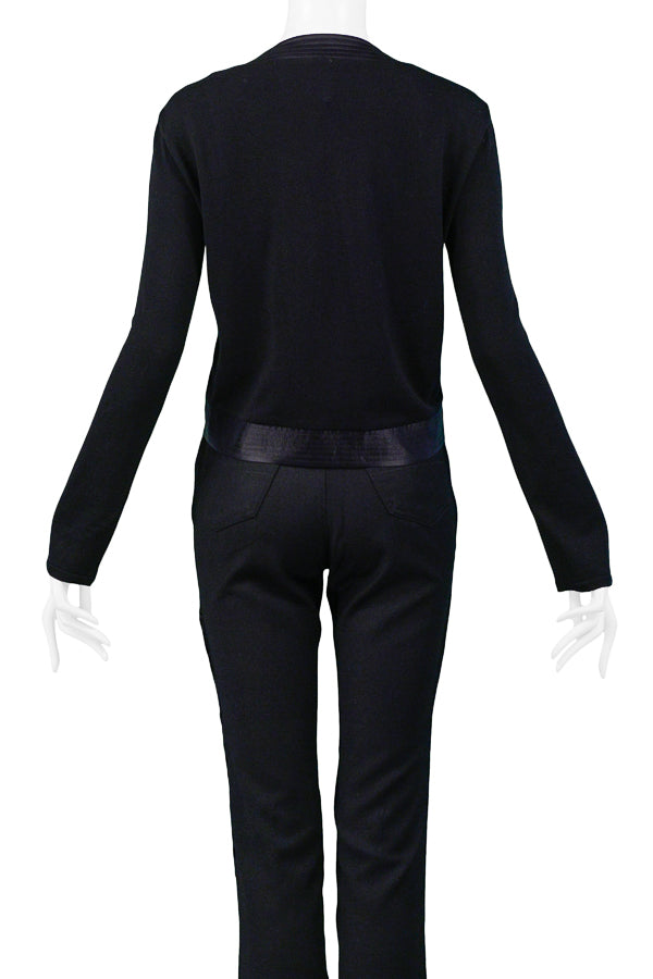 GIANFRANCO FERRE BLACK FUR TEXTURED TWIN SET WITH PANTS