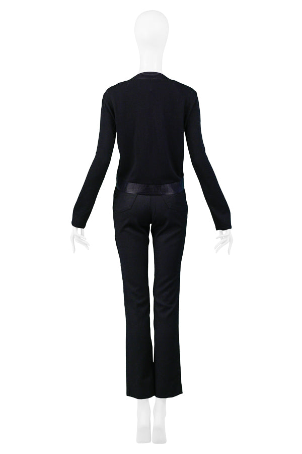 GIANFRANCO FERRE BLACK FUR TEXTURED TWIN SET WITH PANTS