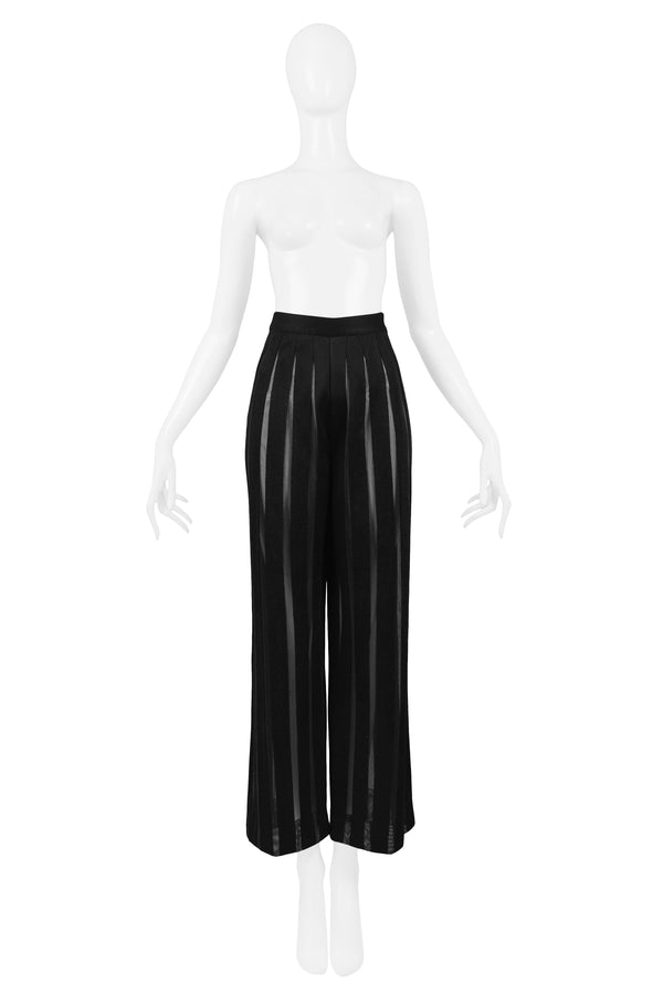 GIANFRANCO FERRE BLACK KNIT PANTS WITH SHEER PANELS