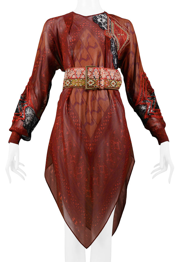 GIANFRANCO FERRE BURGUNDY PRINTED TUNIC & EMBROIDERED BELT