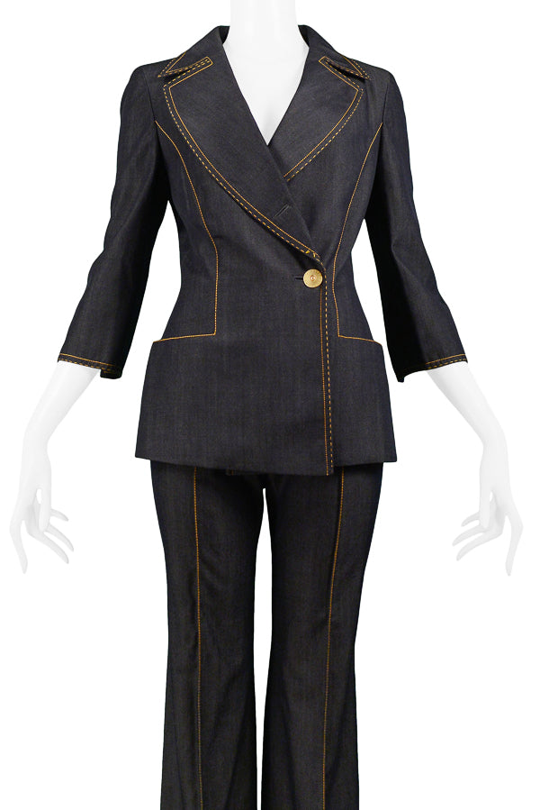 GIANFRANCO FERRE DENIM INSPIRED WOOL SUIT WITH YELLOW STITCHING 1999