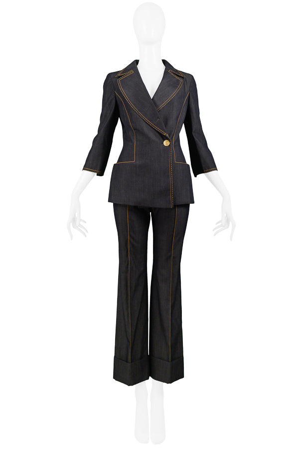 GIANFRANCO FERRE DENIM INSPIRED WOOL SUIT WITH YELLOW STITCHING 1999