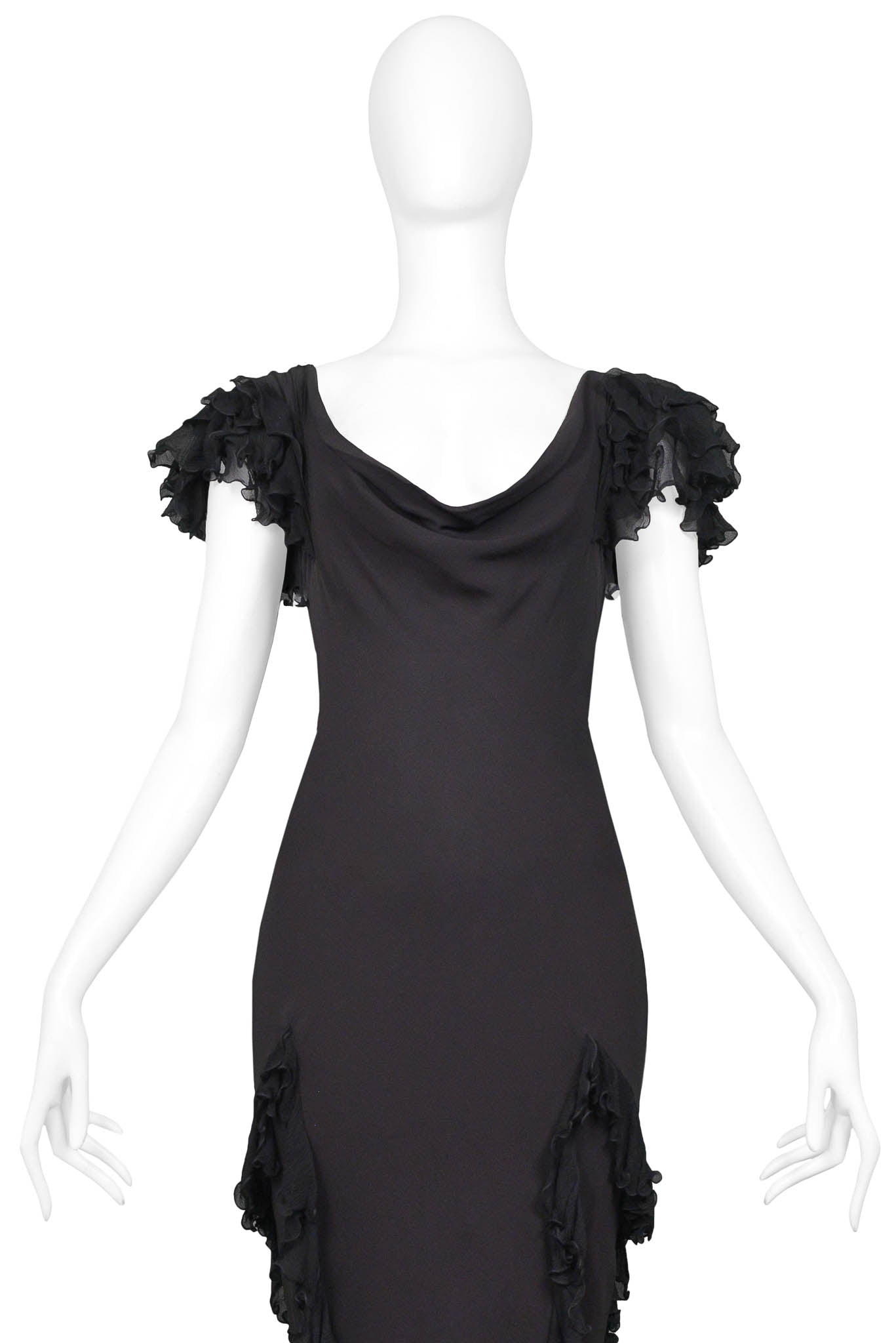 JOHN GALLIANO BLACK RUFFLE GOWN