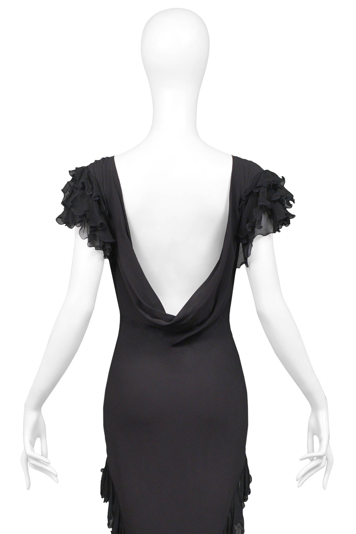JOHN GALLIANO BLACK RUFFLE GOWN