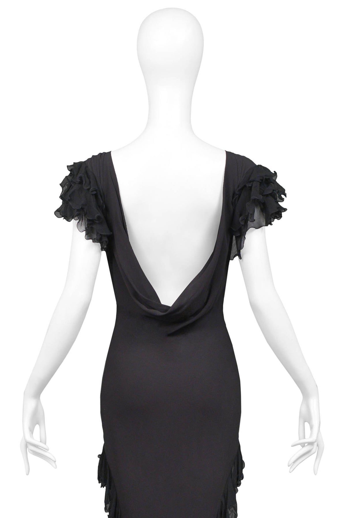 【John Galliano】archive frill shirt black GALLIANOBLACKRUFFLEGOWNBACK-