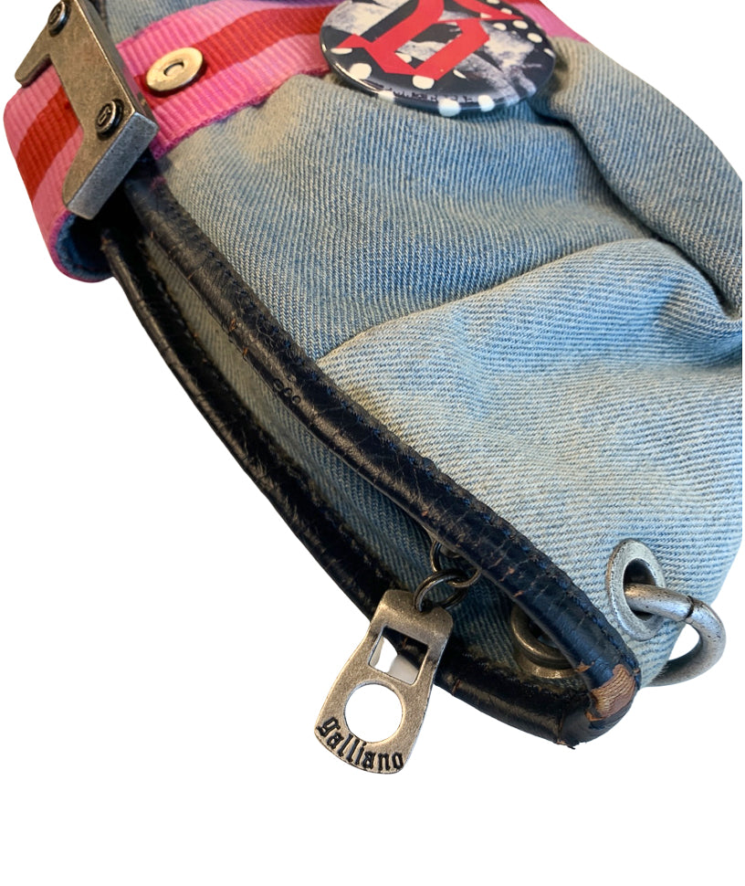 JOHN GALLIANO DENIM CLUTCH WITH DETACHABLE CHAIN AND COIN PURSE