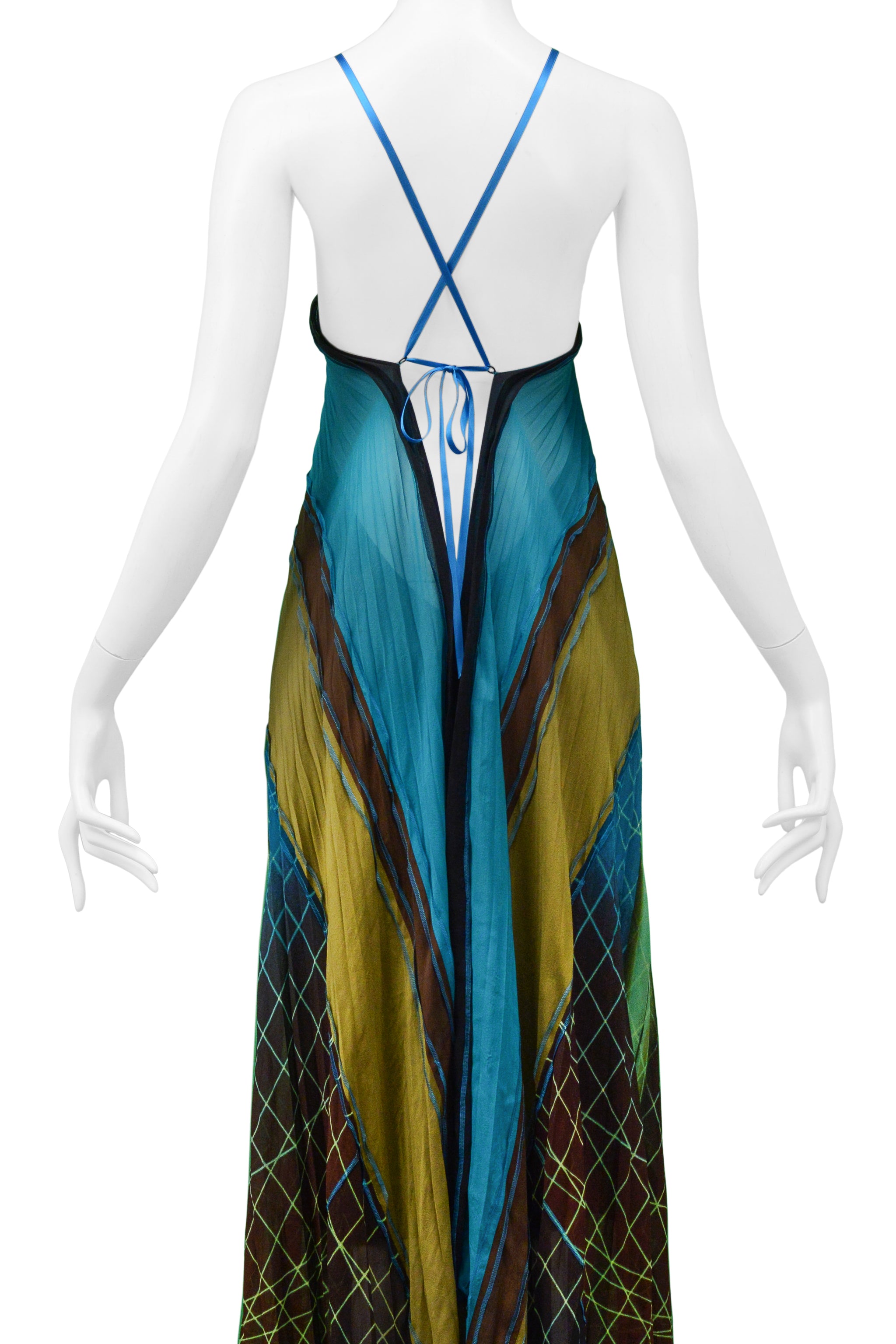 GAULTIER 2005 FUTURISTIC PLEATED HALTER GOWN WITH ACRYLIC COLLAR