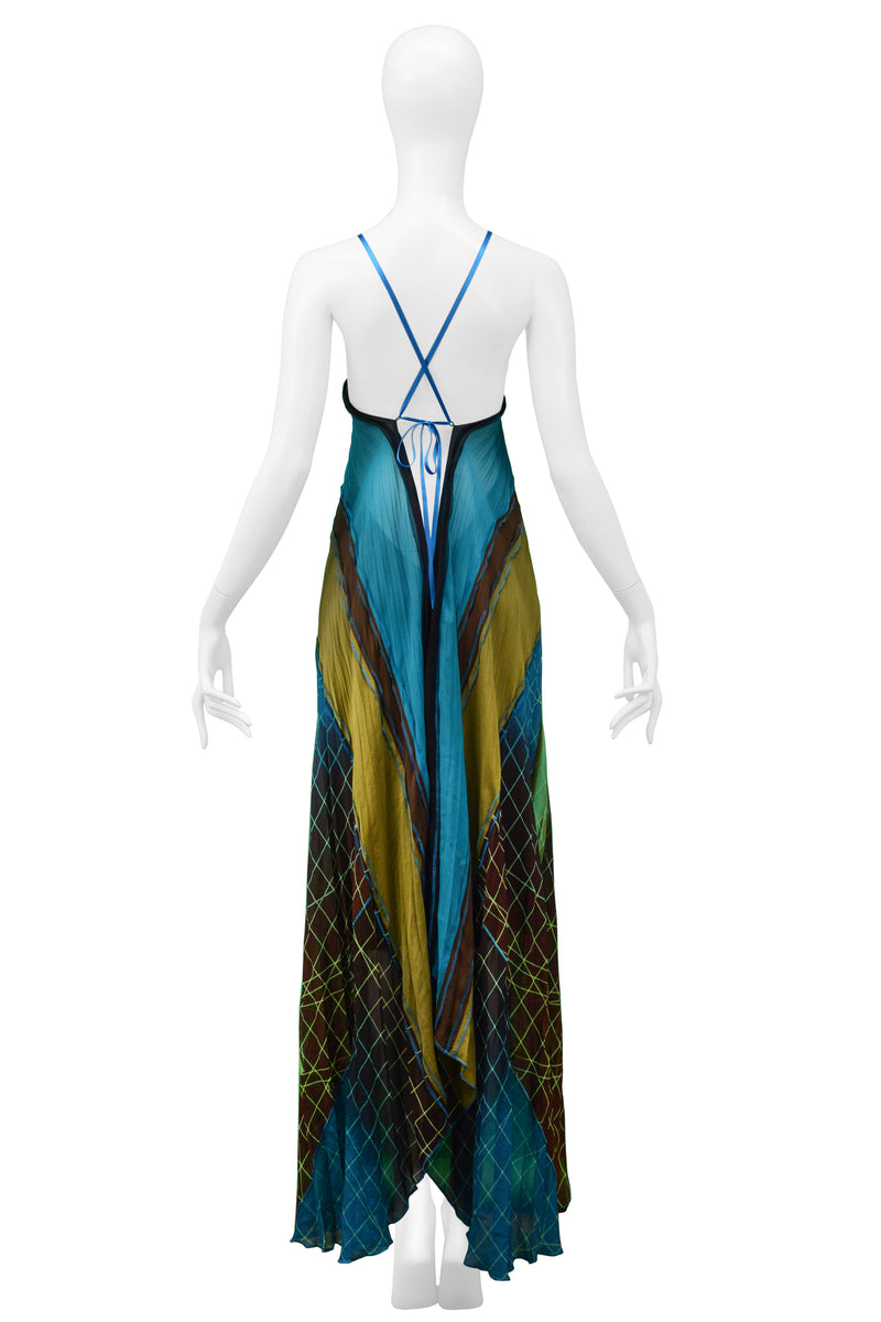 GAULTIER 2005 FUTURISTIC PLEATED HALTER GOWN WITH ACRYLIC COLLAR