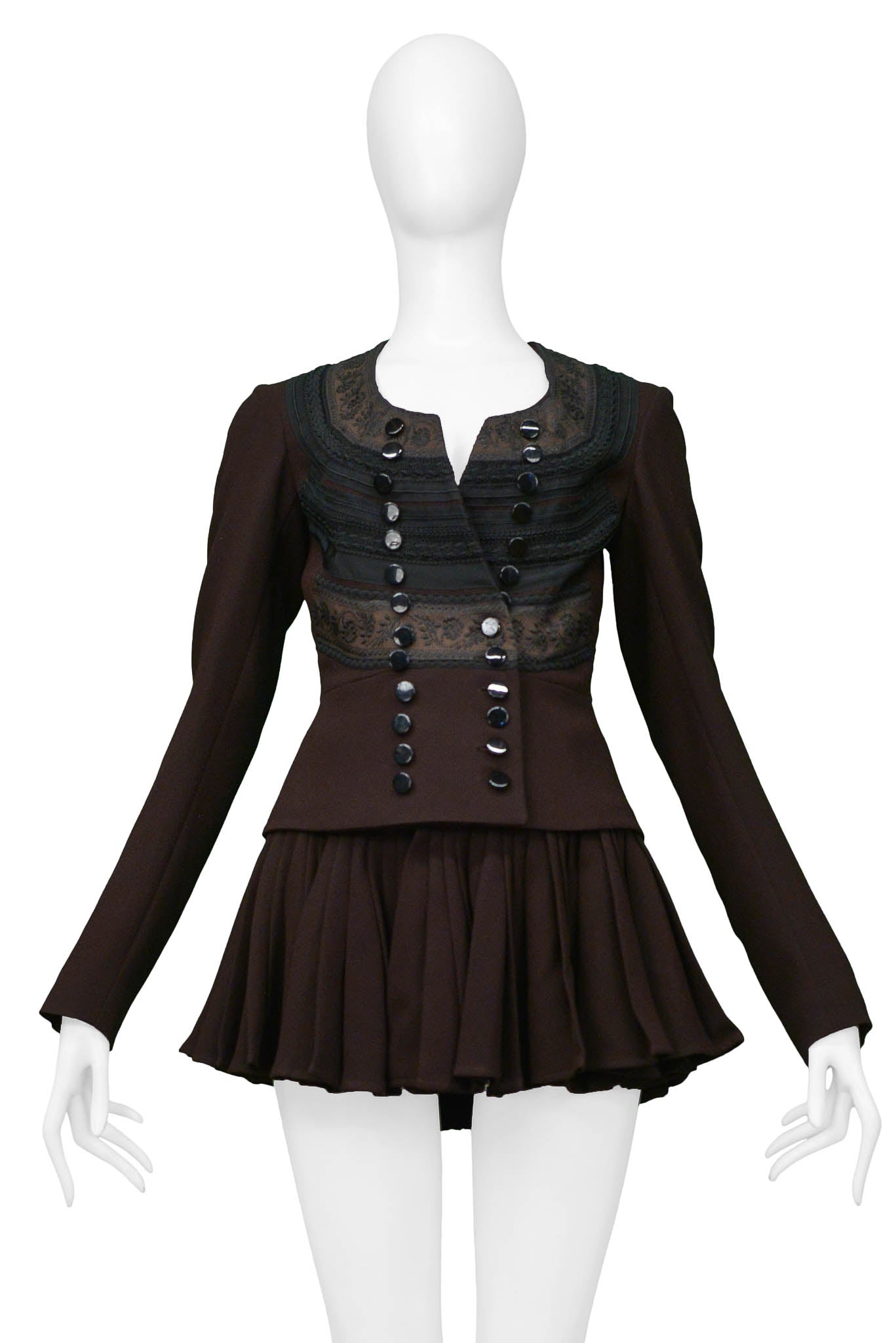 GAULTIER BROWN EMBROIDERED BROCADE BLAZER