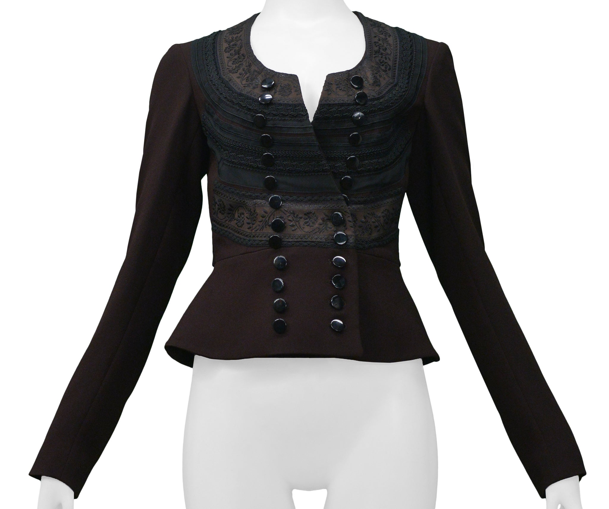 GAULTIER BROWN EMBROIDERED BROCADE BLAZER