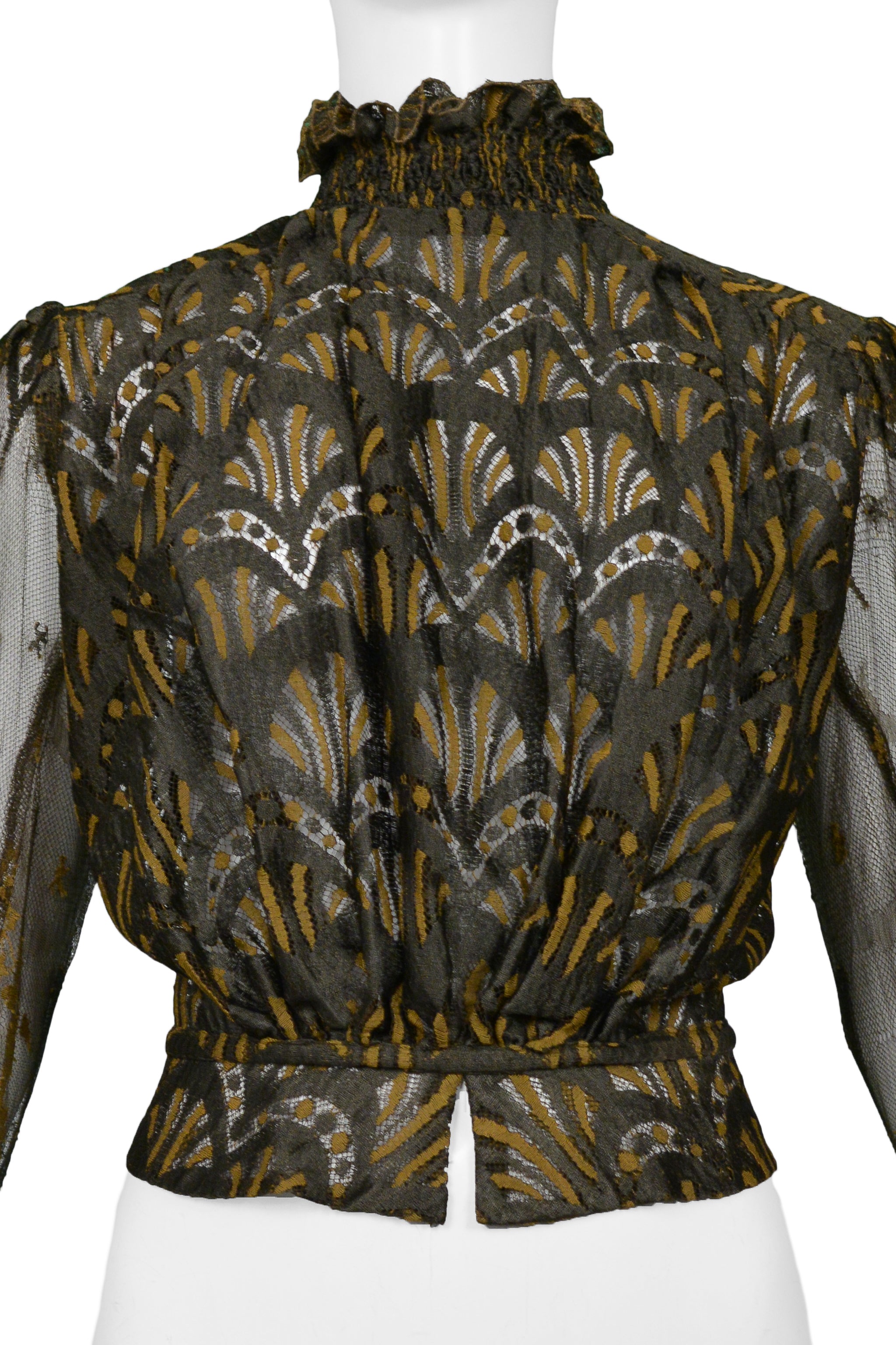 JEAN PAUL GAULTIER SS 1995 BROWN LACE BLOUSE W PUFF SLEEVES