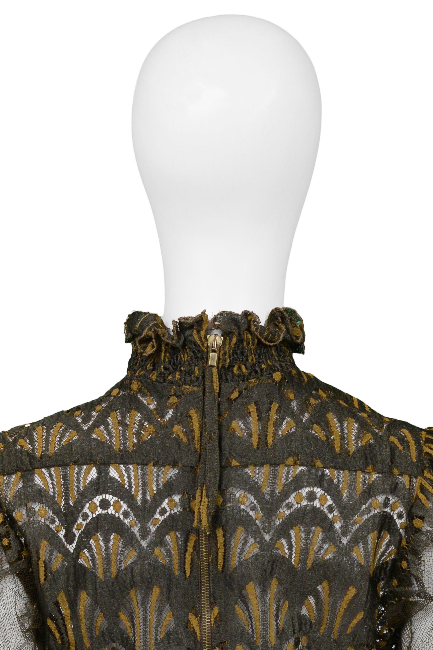JEAN PAUL GAULTIER SS 1995 BROWN LACE BLOUSE W PUFF SLEEVES
