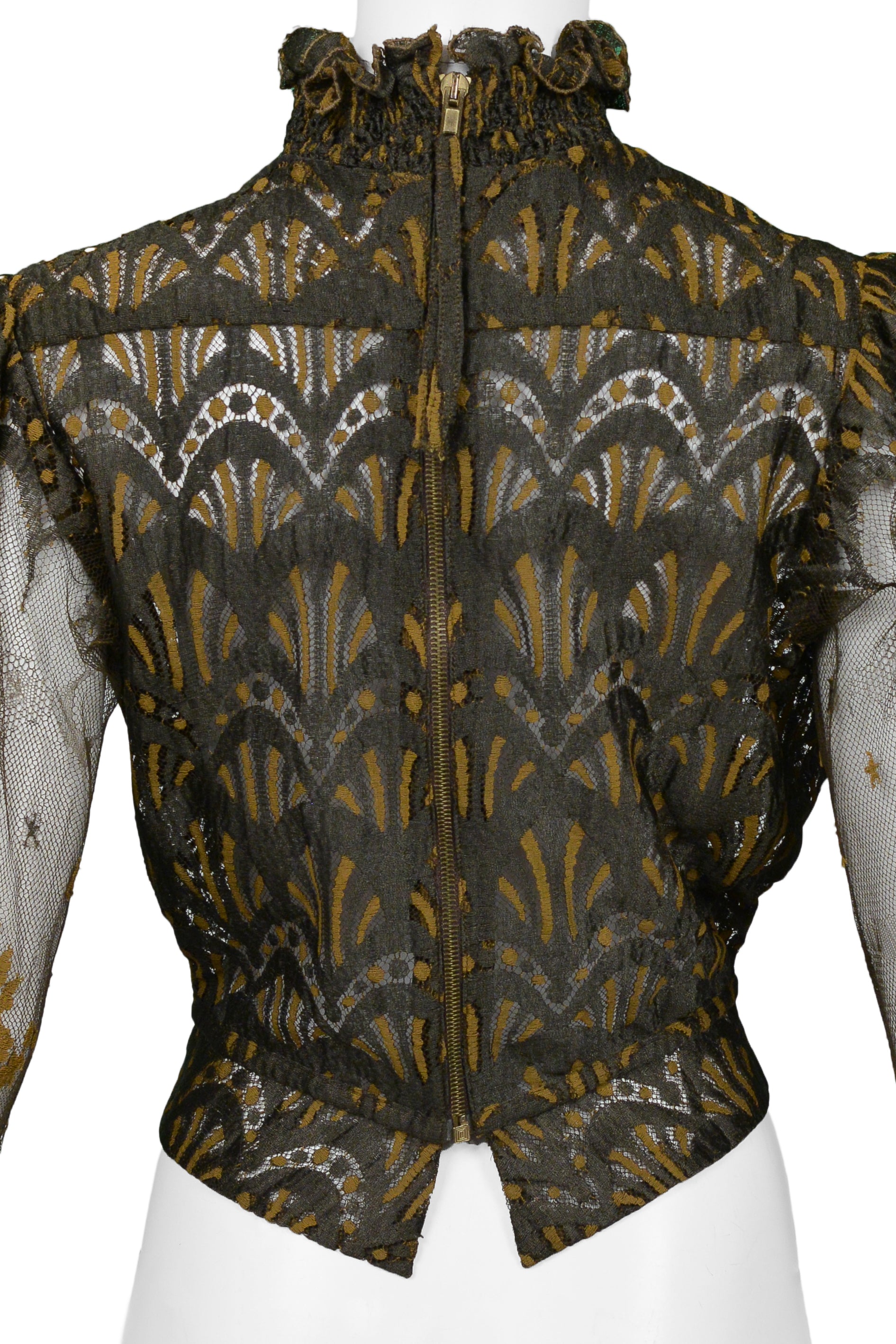 JEAN PAUL GAULTIER SS 1995 BROWN LACE BLOUSE W PUFF SLEEVES