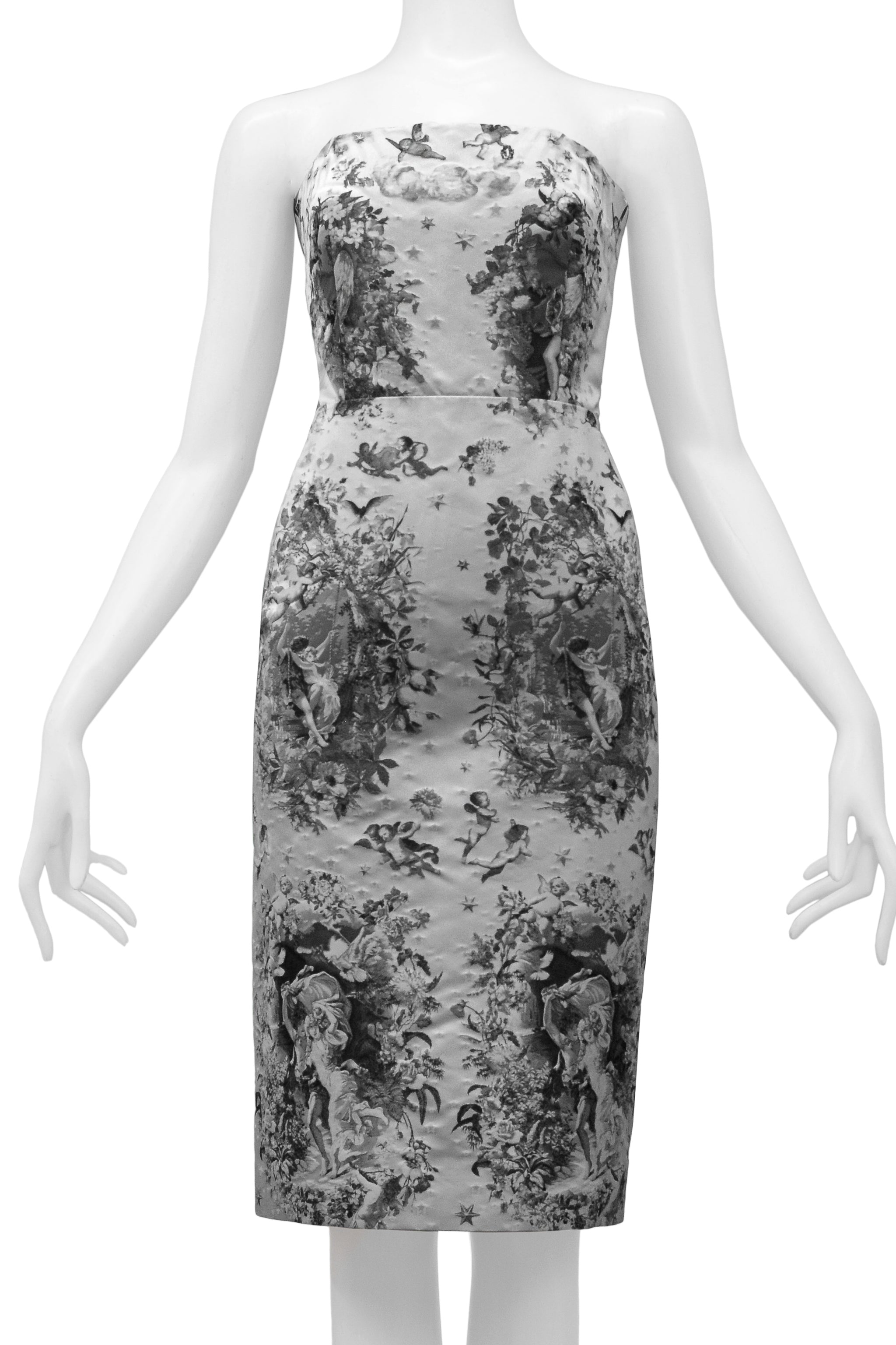 GAULTIER WHITE & BLACK TAPESTRY PRINT STRAPLESS DRESS