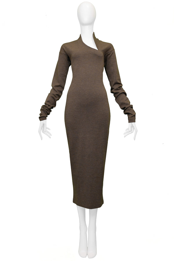 ROMEO GIGLI OLIVE WOOL BODYCON SCULPTURAL DRESS 1989/90