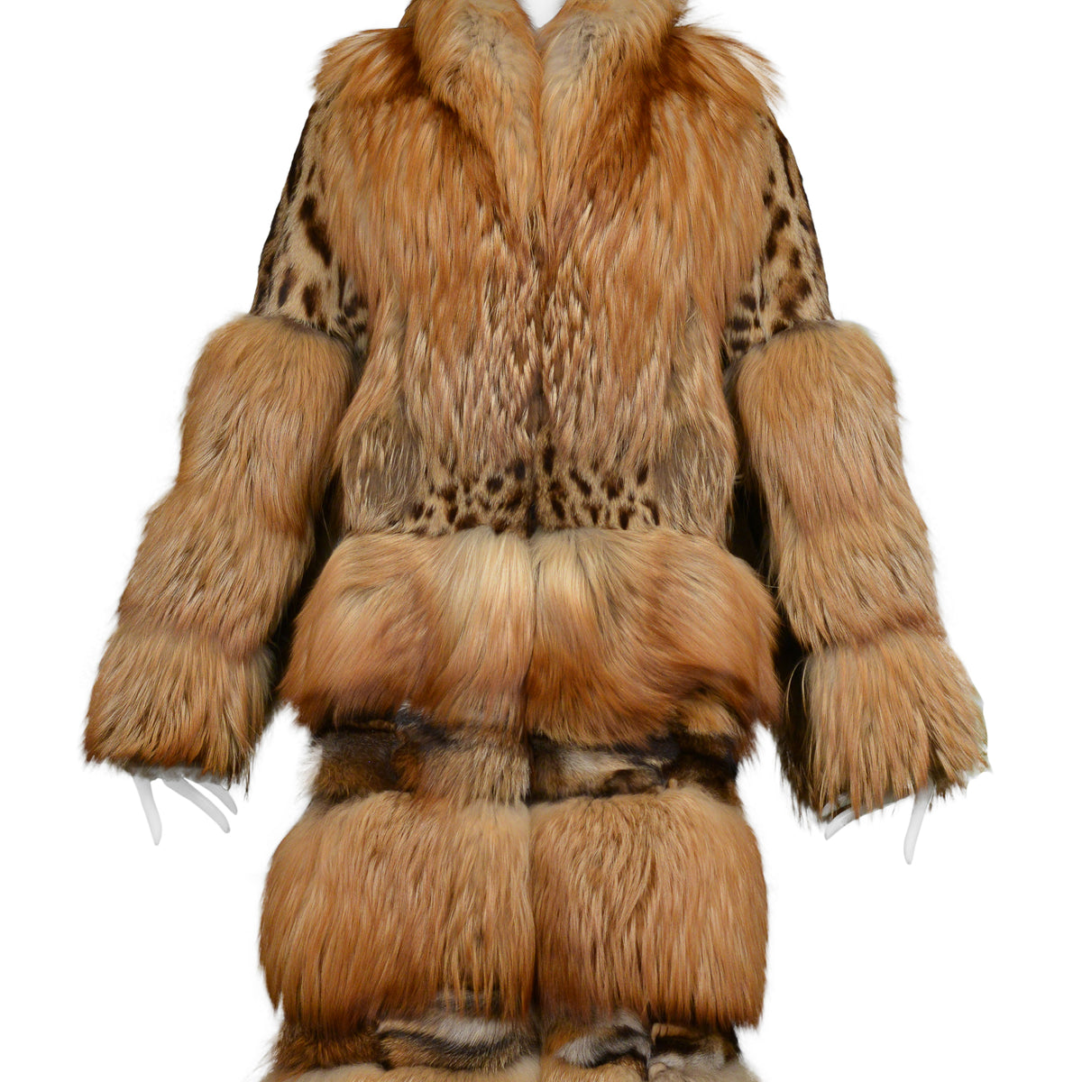 GUCCI BY TOM FORD FOX FUR & LEOPARD PRINTED CONVERTIBLE COAT 1999