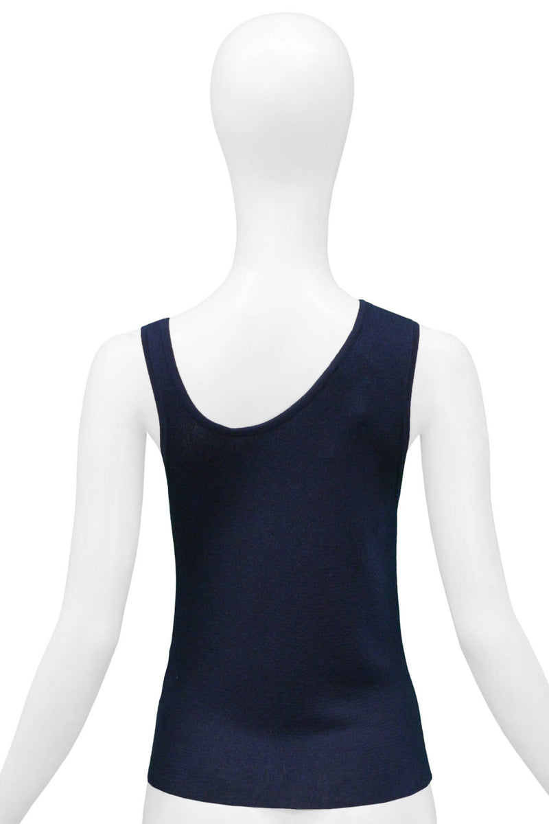 GUCCI BY TOM FORD NAVY ASYMMETRICAL WOVEN TANK TOP 1998