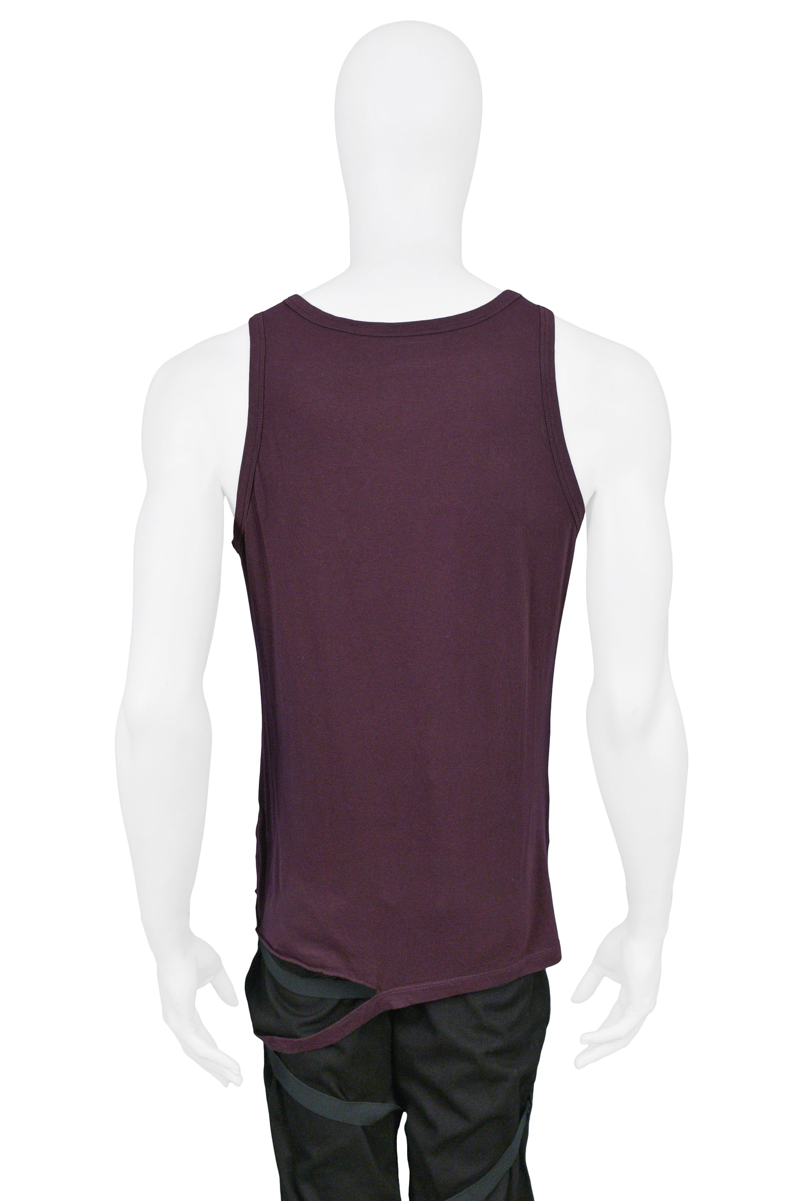 HELMUT LANG DARK PLUM TANK T-SHIRT WITH DETACHED HEM