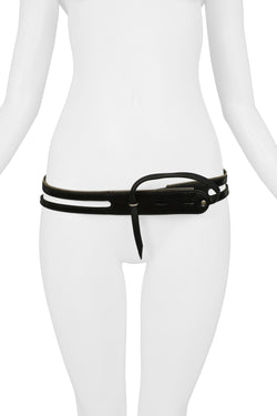 HELMUT LANG BLACK CALF LEATHER BELT WITH EXPOSED ZIPPER DETAIL