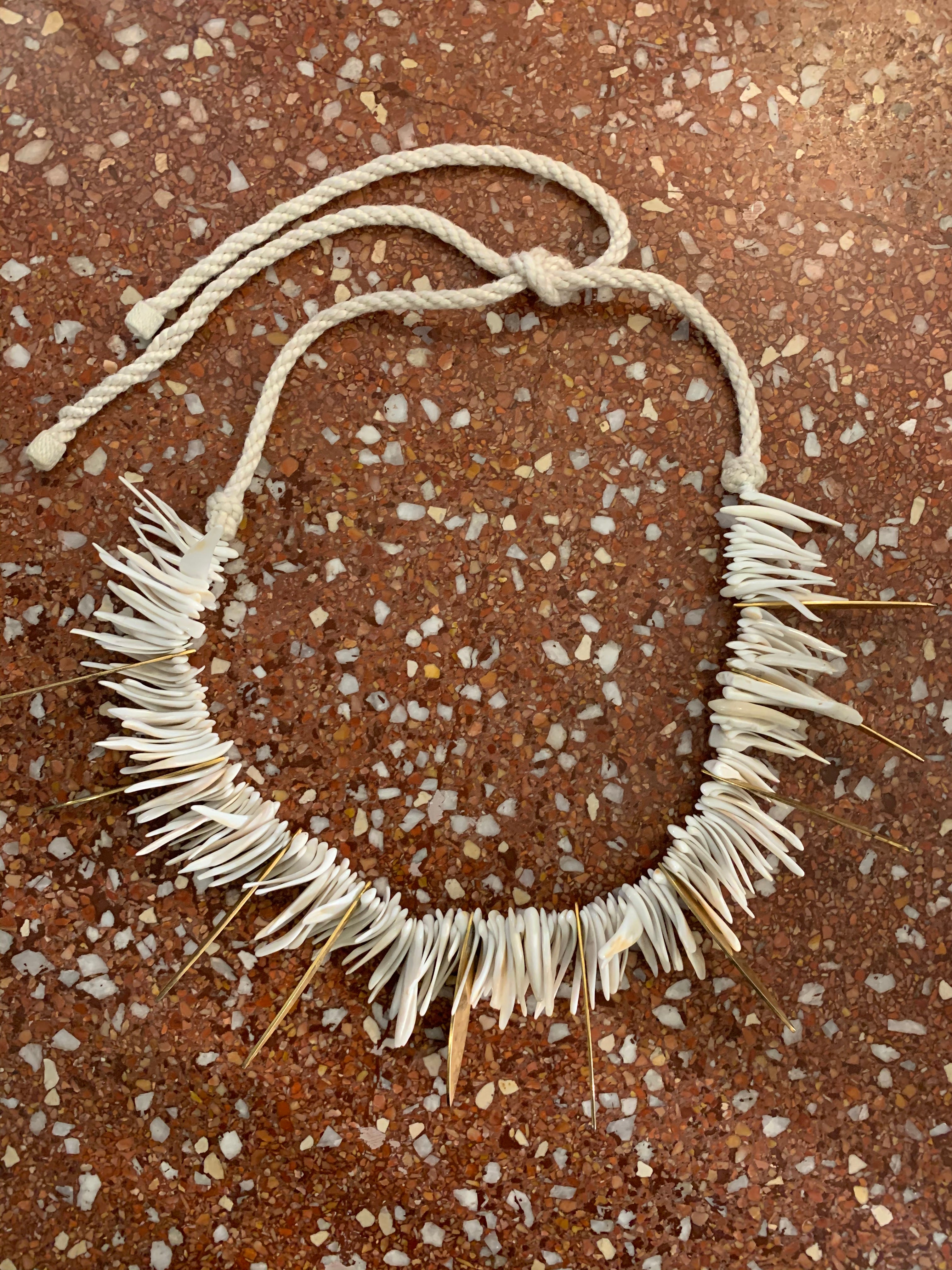 YVES SAINT LAURENT YSL SHELL &amp; BRASS SHARD NECKLACE