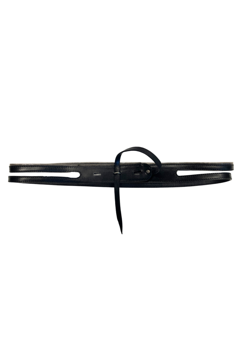 HELMUT LANG BLACK CALF LEATHER BELT WITH EXPOSED ZIPPER DETAIL