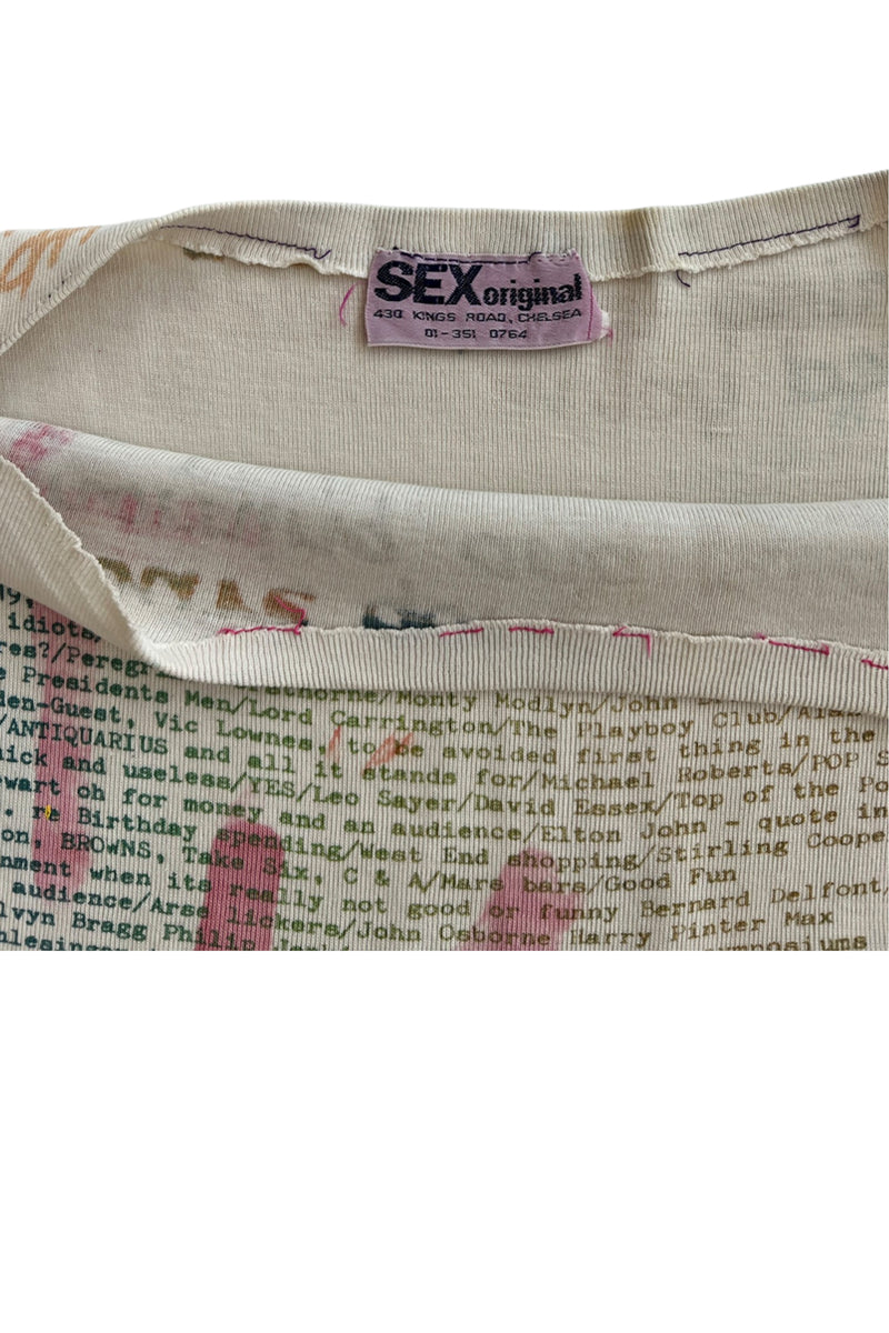 VIVIENNE WESTWOOD & MALCOLM MCLAREN SEX "WHAT SIDE OF THE BED..." T-SHIRT 1975-76