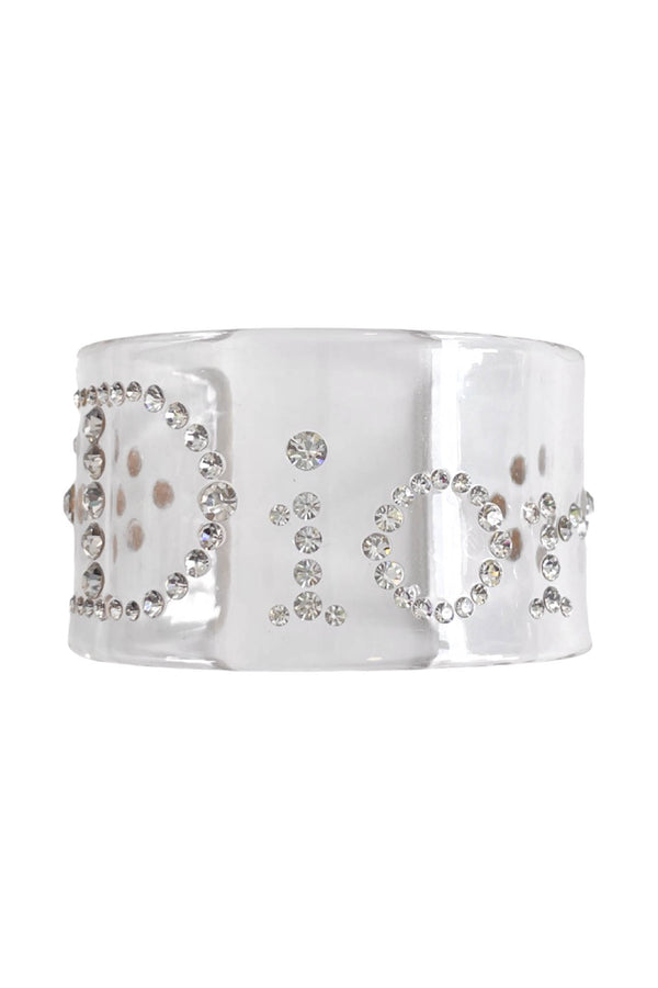 DIOR LUCITE WIDE CUFF BRACELET WITH CRYSTAL LOGO
