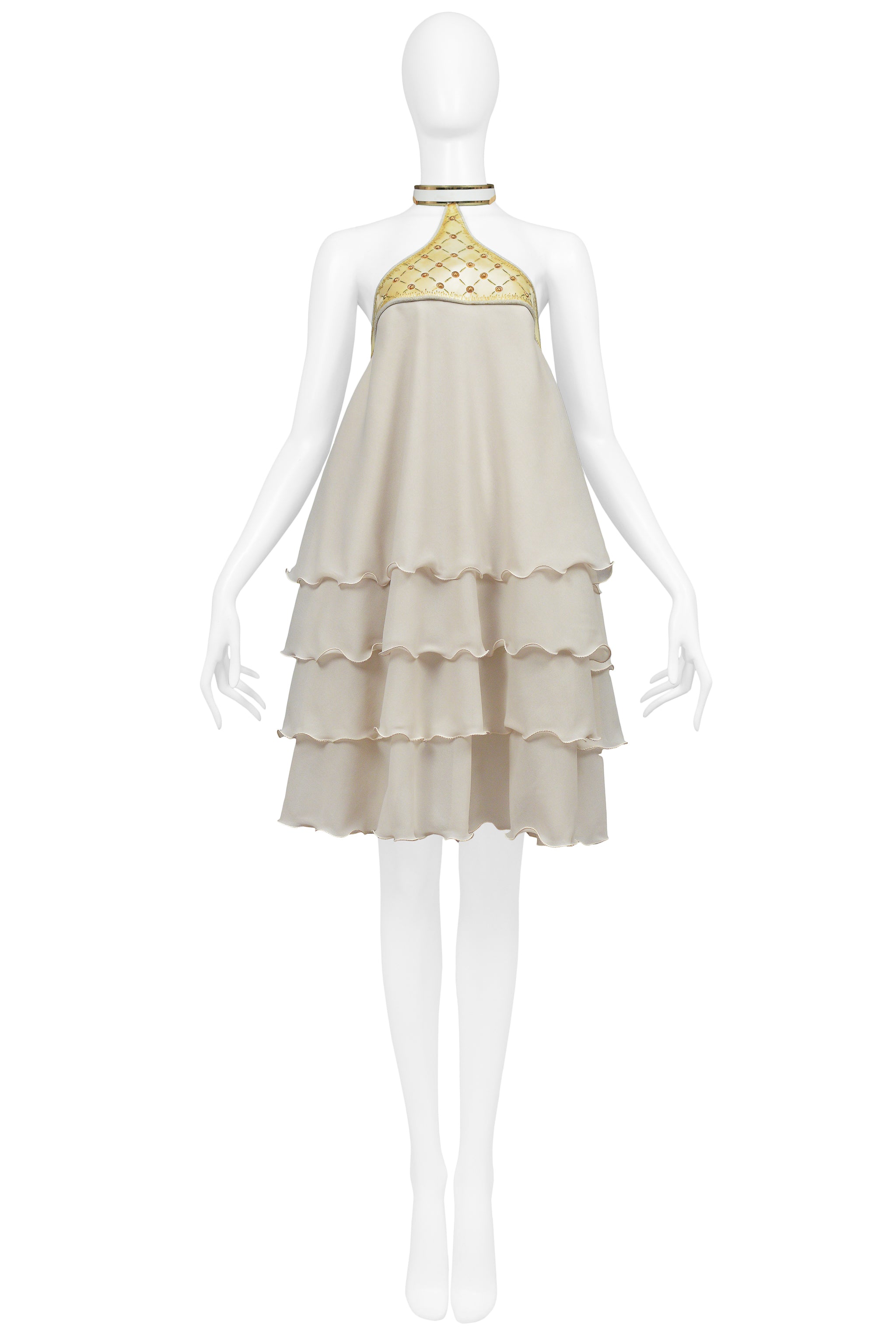 JACQUES CASSIA OFF WHITE VINYL COLLAR DRESS 1970s