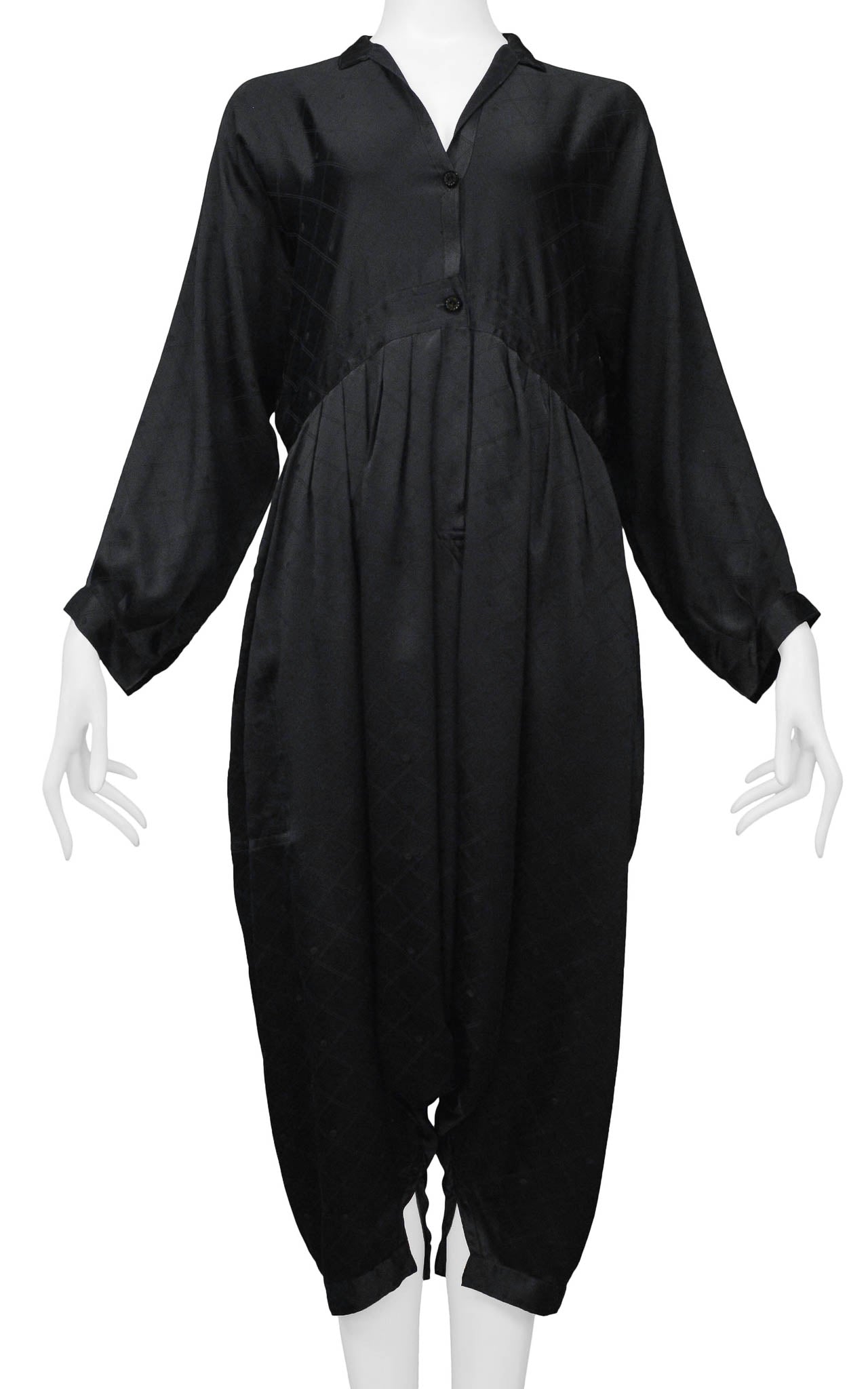 JOAN VASS BLACK SATIN JUMPSUIT WITH DIAMOND PATTERN
