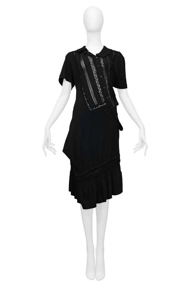 JUNYA WATANABE BLACK TWIST DRESS WITH LACE INSETS 2007