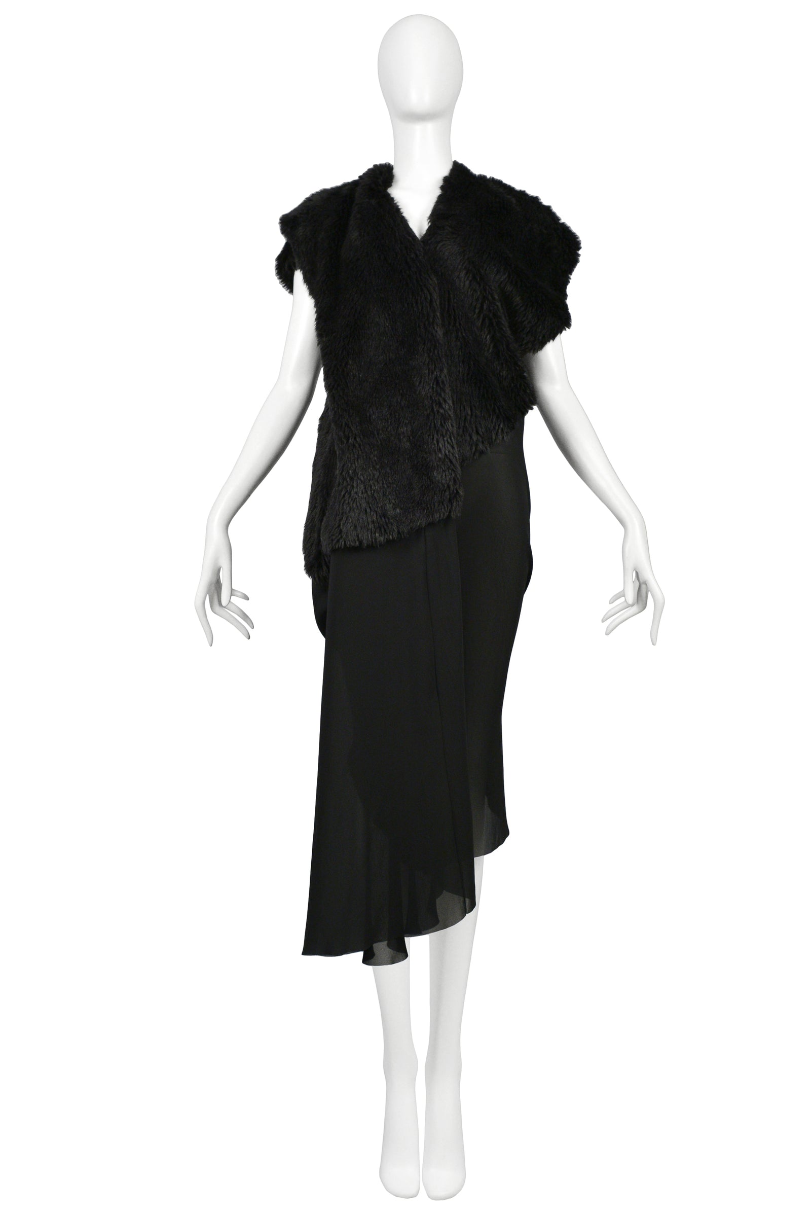 【セール！】foufou　DRESS 07 drape vneck dress JUNYA WATANABE BLACK DRAPE DRESS WITH FAUX FUR