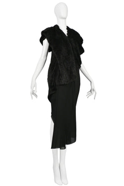 JUNYA WATANABE BLACK DRAPE DRESS WITH FAUX FUR