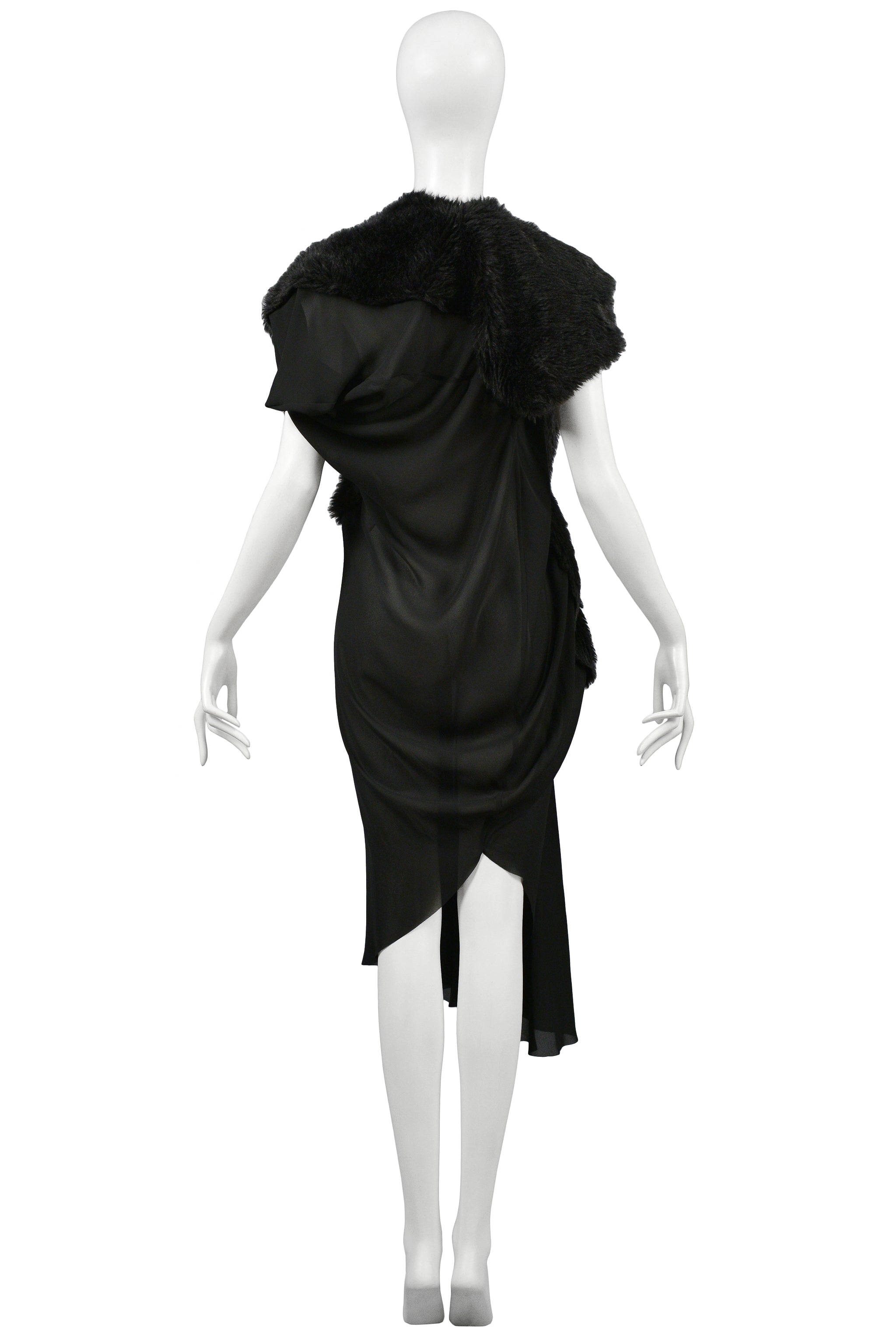 JUNYA WATANABE BLACK DRAPE DRESS WITH FAUX FUR