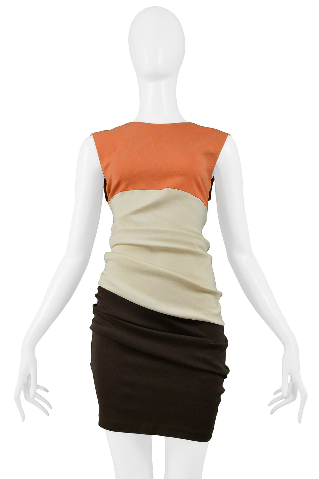 Helmut Lang Coral Ivory & Brown Color Block Knit Dress 1990