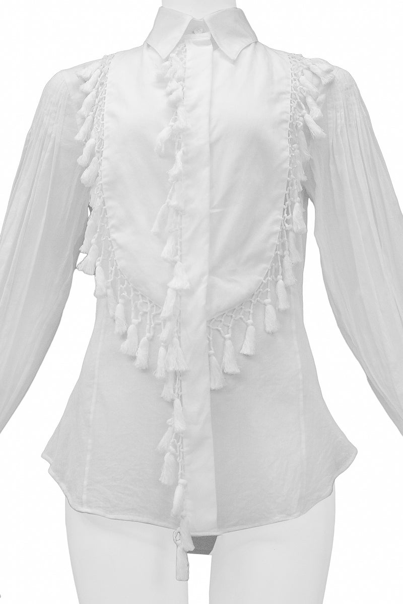 GIANFRANCO FERRE WHITE COTTON SHIRT WITH TASSELS