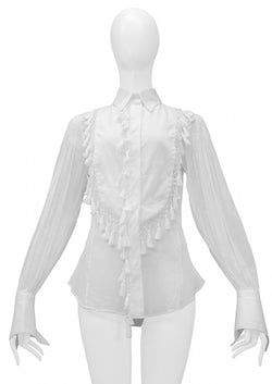 GIANFRANCO FERRE WHITE COTTON SHIRT WITH TASSELS