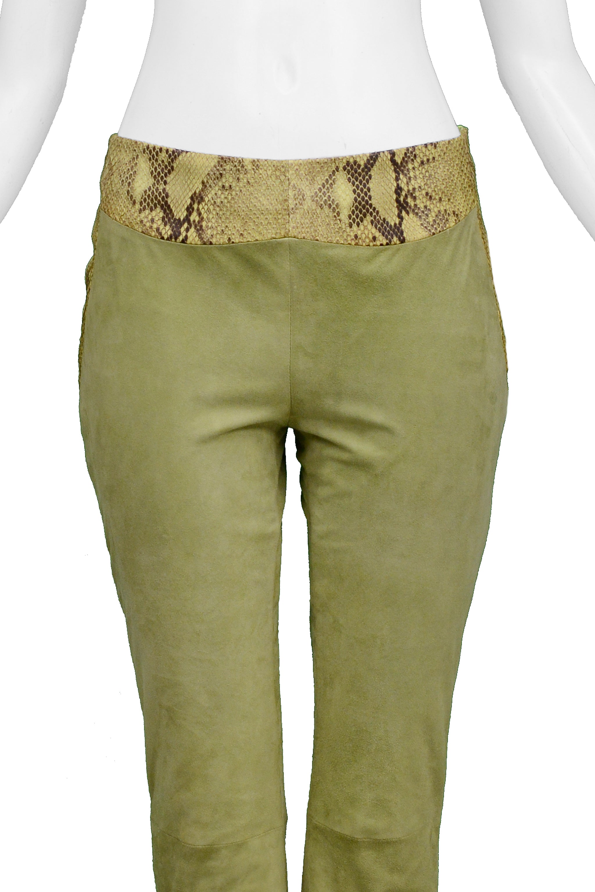 VERSACE GREEN SUEDE & LEATHER PANTS