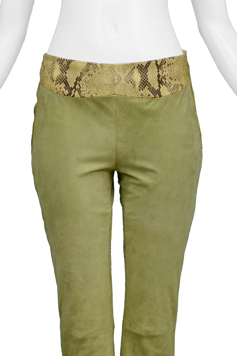 VERSACE GREEN SUEDE &amp; LEATHER PANTS